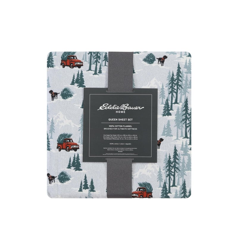 Eddie Bauer - Flannel Sheets Queen Size, Anti-Pilling & Wrinkle Resistant Cotton, Touchably Soft for All-Season Comfort - Bed Sheets with Matching Pillowcases & Fitted Sheet (Tree Farm Light Blue) - Image 3